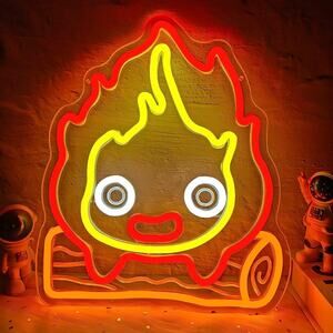 Fire Neon Sign Calcifier From Moving Castle Night Light Room Wall Decoration